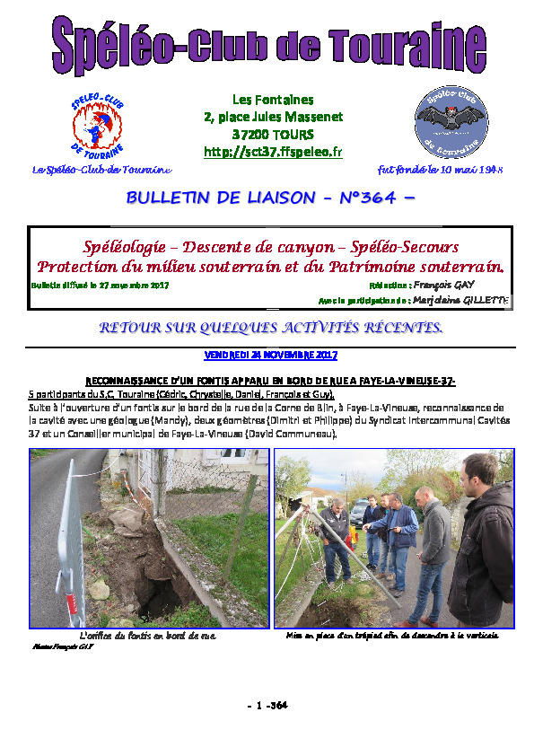 Bulletin de liaison 364, Paru le 27 novembre 2017 2017