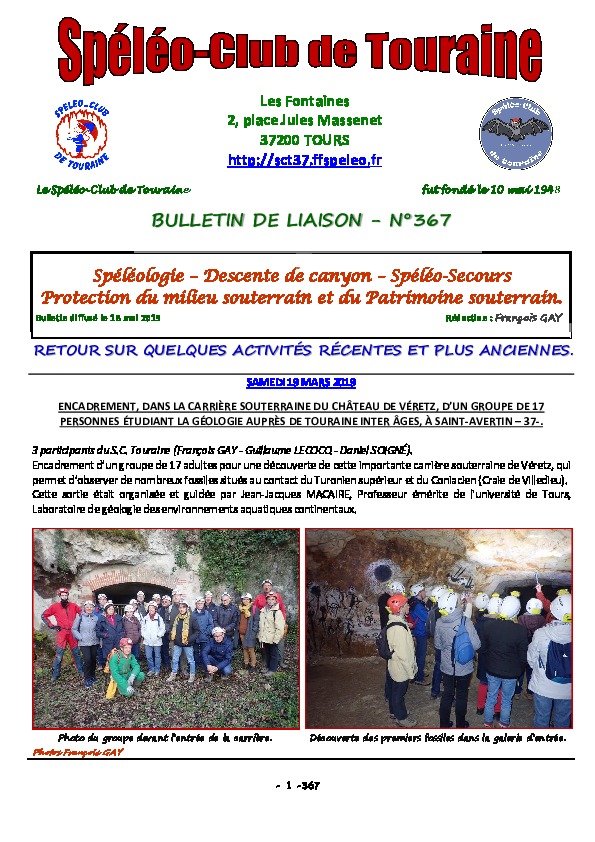 Bulletin de liaison 367, Paru le 18 mai 2019 2019
