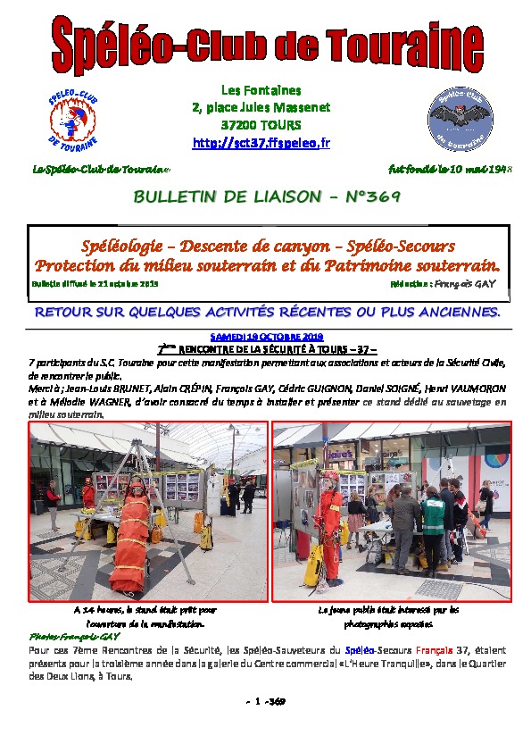 Bulletin de liaison 369, Paru le 21 octobre 2019 2019
