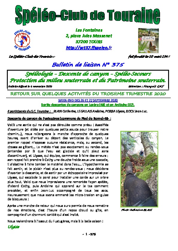 Bulletin de liaison 375, Paru le 4 novembre 2020 2020